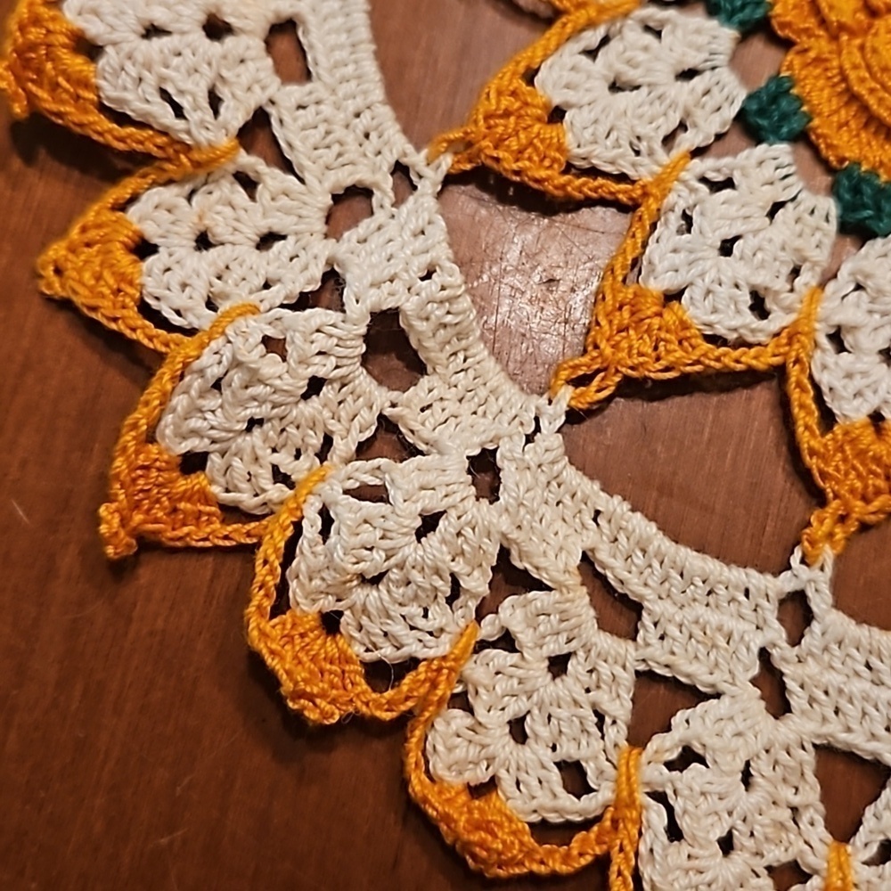 Vintage Handmade Yellow Rose Crochet Doily - Picture 4 of 5